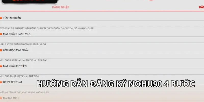 Biểu mẫu điền thông tin đăng ký tại NOHU90