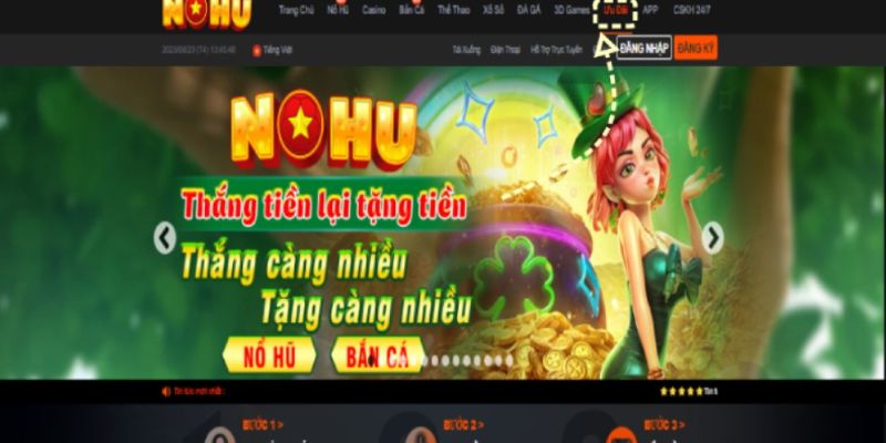 Giao diện trang chủ chính thức của NOHU90 khi chưa đăng nhập